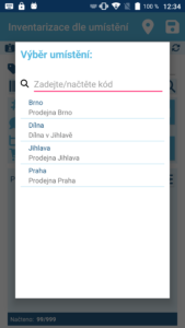 Okno výběru známých umístění.