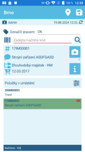 Souhrn informací o načtené položce.