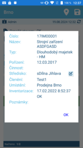 Dialogové okno informace o položce.